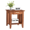 Rattan nightstand in walnut with drawer and storage shelf, perfect for bedside essentials and stylish decor.