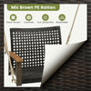 Single rattan porch swing with armrests and cushion, featuring colorfast PE wicker for outdoor comfort and durability.