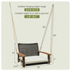 Single rattan porch swing with armrests and cushion, featuring durable PE wicker and suitable for outdoor use.