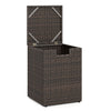 Rattan propane tank cover in brown with flip-top lid, ideal for outdoor storage and as a side table for patios.