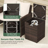 Rattan propane tank cover with flip-top lid, brown PE rattan, securely holds a 20 lbs tank for patio use.