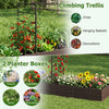 Rattan raised garden bed with climbing trellis and two planter boxes for flowers, vegetables, and herbs in outdoor settings.
