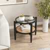 Rattan Round Side End Table with Tempered Glass Tabletop-Black - Gallery View 1 of 9