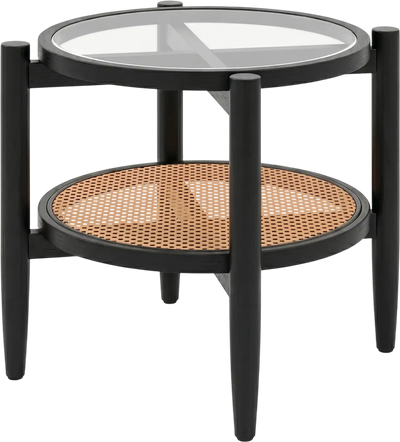 Costway Rattan Round Side End Table w/ Tempered Glass Top 46725891 New