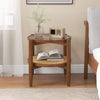 Rattan Round Side End Table with Tempered Glass Tabletop-Walnut - Gallery View 1 of 9