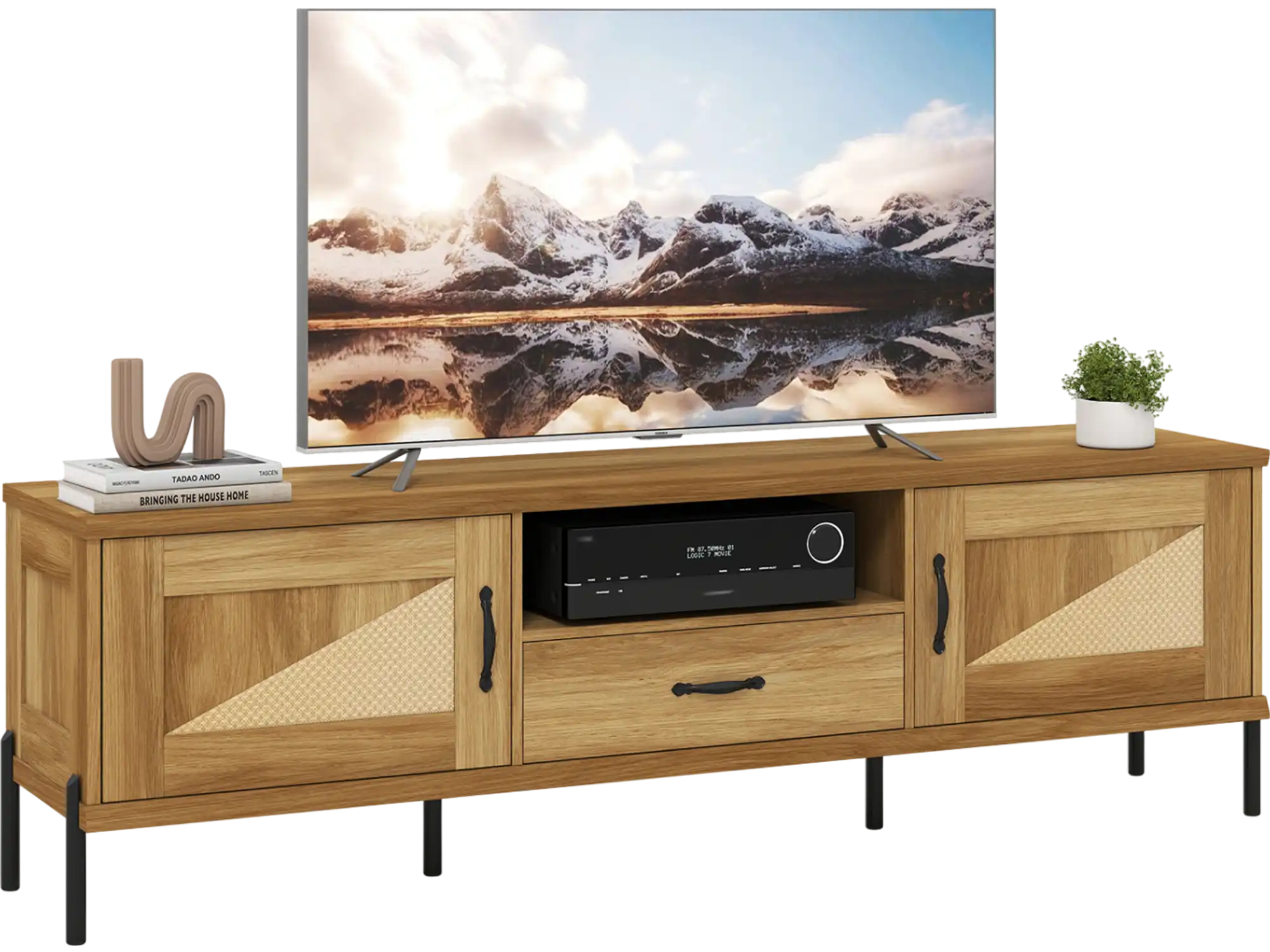 Costway Rattan TV Stand Media Console for TVs up to 80