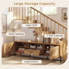 Rattan TV stand with wide tabletop, 2 side cabinets, and large drawer for stylish storage and organization.