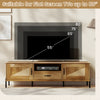 Rattan TV stand with dimensions for TVs up to 80", featuring 2 cabinets and a natural wood finish for stylish storage.