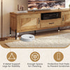 Rattan TV stand with 6 metal support legs, 2 storage cabinets, and 6" clearance for easy cleaning and stability.