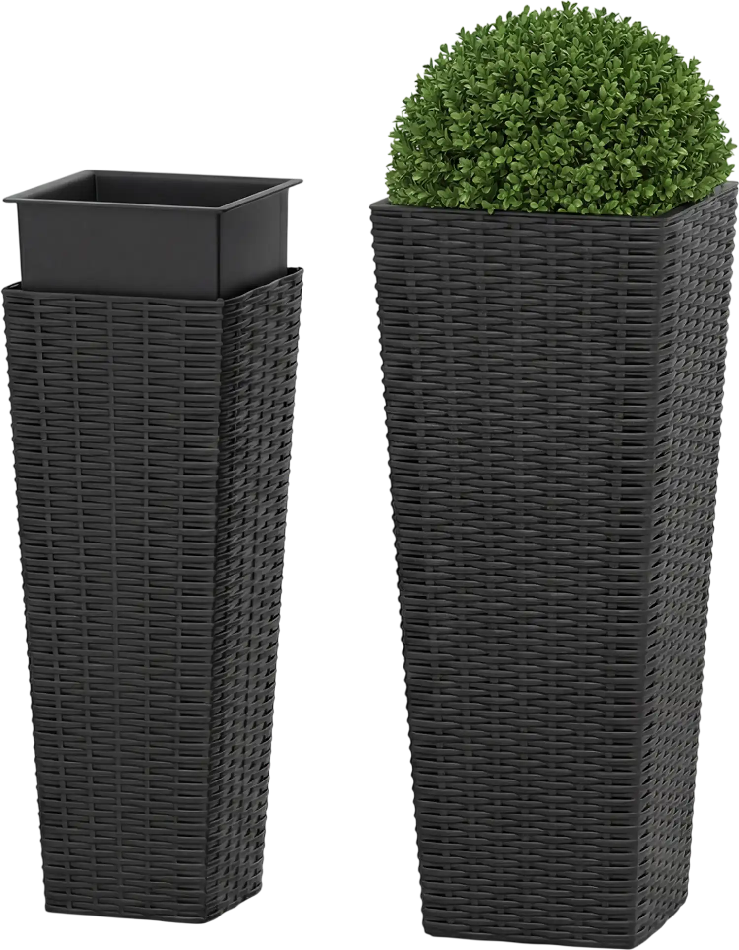 Costway Set of 2 Outdoor Rattan Tall Tapered Planters w/ Removable Inner Trays 71241026 New