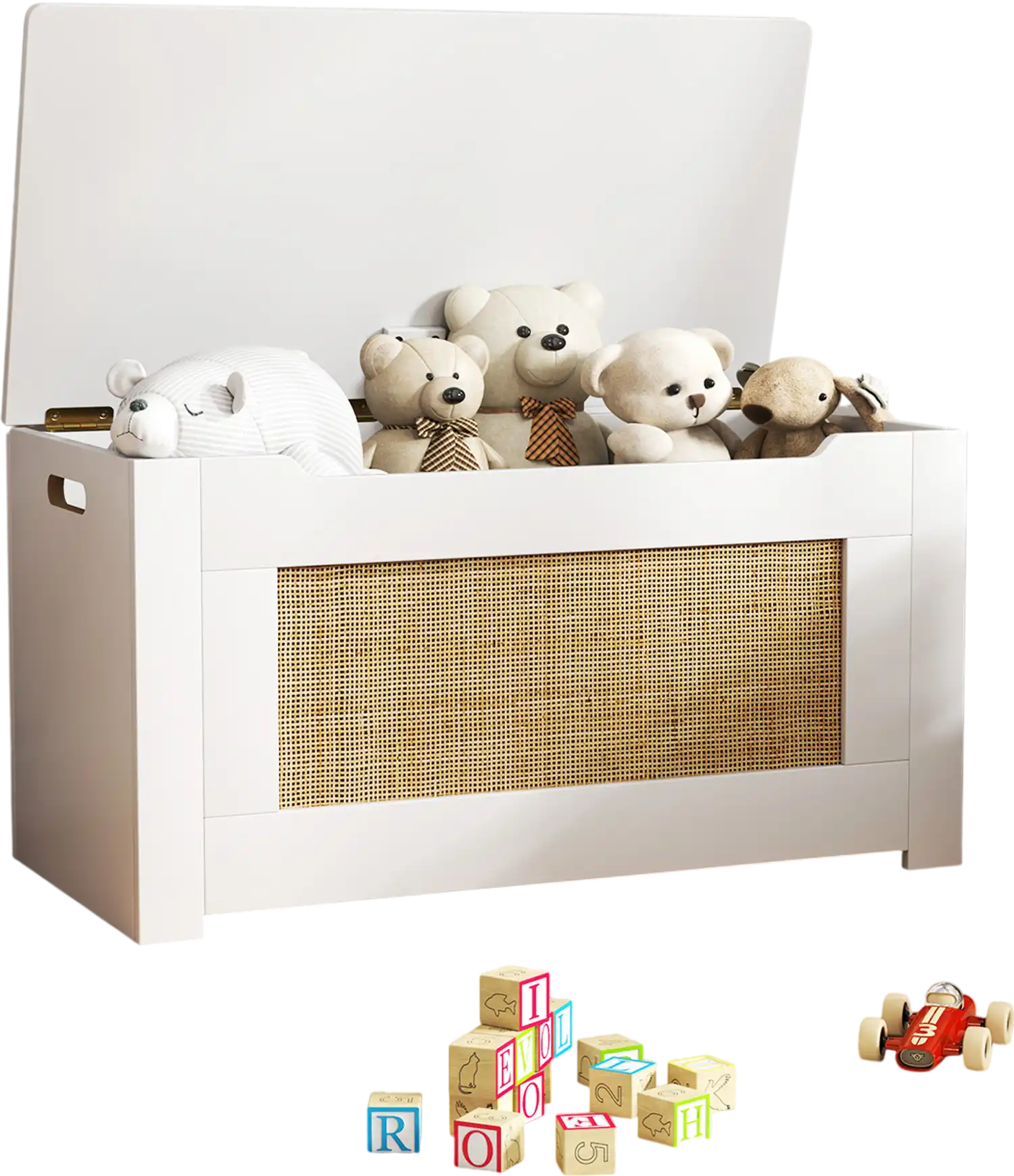 Costway Kids Rattan Toy Storage Box Flip Top Lid White 374965821 New
