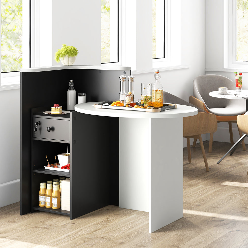 Reception Office Desk with Open Shelf and Lockable Drawer-Black - Gallery View 1 of 10