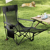 Reclining camping chair with removable footrest and adjustable backrest in gray, perfect for outdoor relaxation.