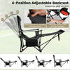 Reclining camping chair with adjustable backrest and removable footrest, featuring breathable mesh fabric for comfort.