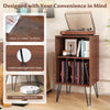 Record player stand in walnut with charging station, vinyl storage, and cable management for versatile use.