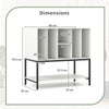 Dimensions of the Record Player Stand with Charging Station, featuring a white finish and metal frame for stable.