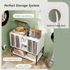 Record player stand with charging station, featuring a wide countertop, 6 compartments, and built-in cable management.