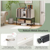 Record player stand with charging station, white metal frame, adjustable foot pads, ideal for organized storage.