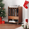 Record player stand in walnut with a bottom shelf for additional storage, perfect for turntables and vinyl collections.