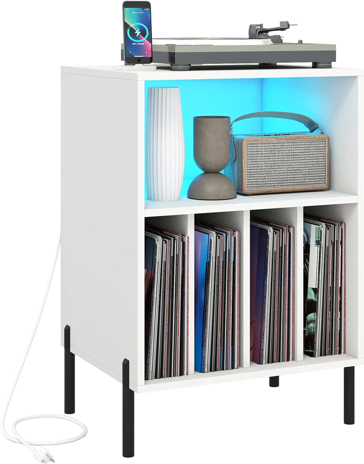 Costway Record Player Stand LED Light Charging Station Side Table 83363086 New