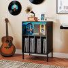 Record Player Stand with LED Light and Charging Station-Black - Gallery View 1 of 11