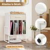 Record player stand in white with drawer and vinyl record holder, featuring raised edges and anti-slip foot pads for.