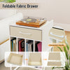 Record player stand with a foldable fabric drawer, featuring a convenient handle and large storage for vinyl albums.