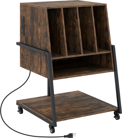 Costway Rolling Record Player Stand Turntable Side Table with Power Outlets 59138164 New