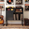 Record Player Stand with Power Outlets and Vinyl Storage Holder up to 250 Albums-Black - Gallery View 1 of 11