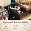 Record player stand with vinyl storage for 250 albums, featuring 2 outlets, USB, and Type-C charging ports.
