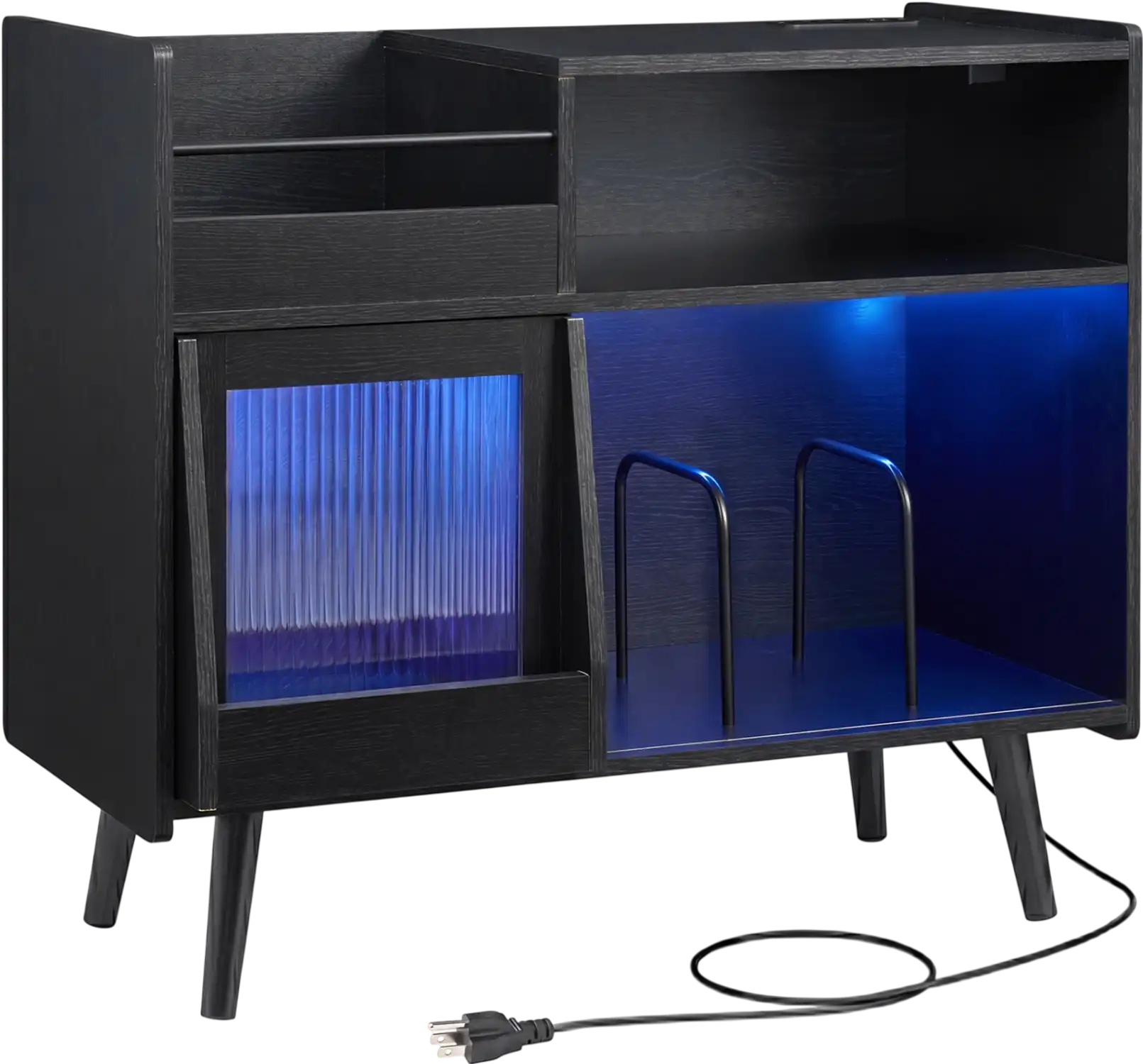 Costway Record Player Stand LED Light Power Outlets Side Table 13164428 New