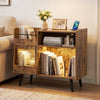 Record Player Stand with LED Light and Power Outlets-Rustic Brown - Gallery View 1 of 11