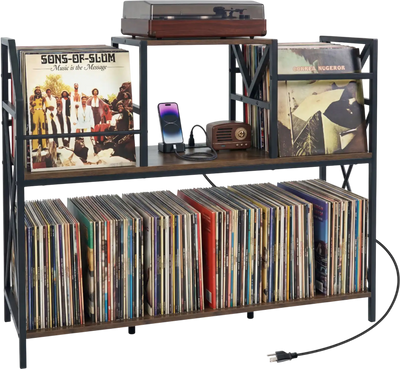 Costway Record Player Stand Vinyl Storage Power Outlets Side Table 34196951 New