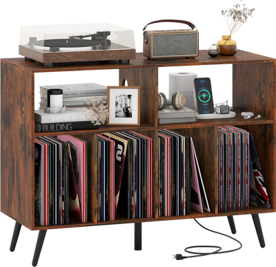 Costway Record Player Stand Charging Station Open Shelves Side Table 581279436 New
