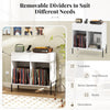 Double wide record player stand in white with open compartments, ideal for vinyl records and stereo speakers.