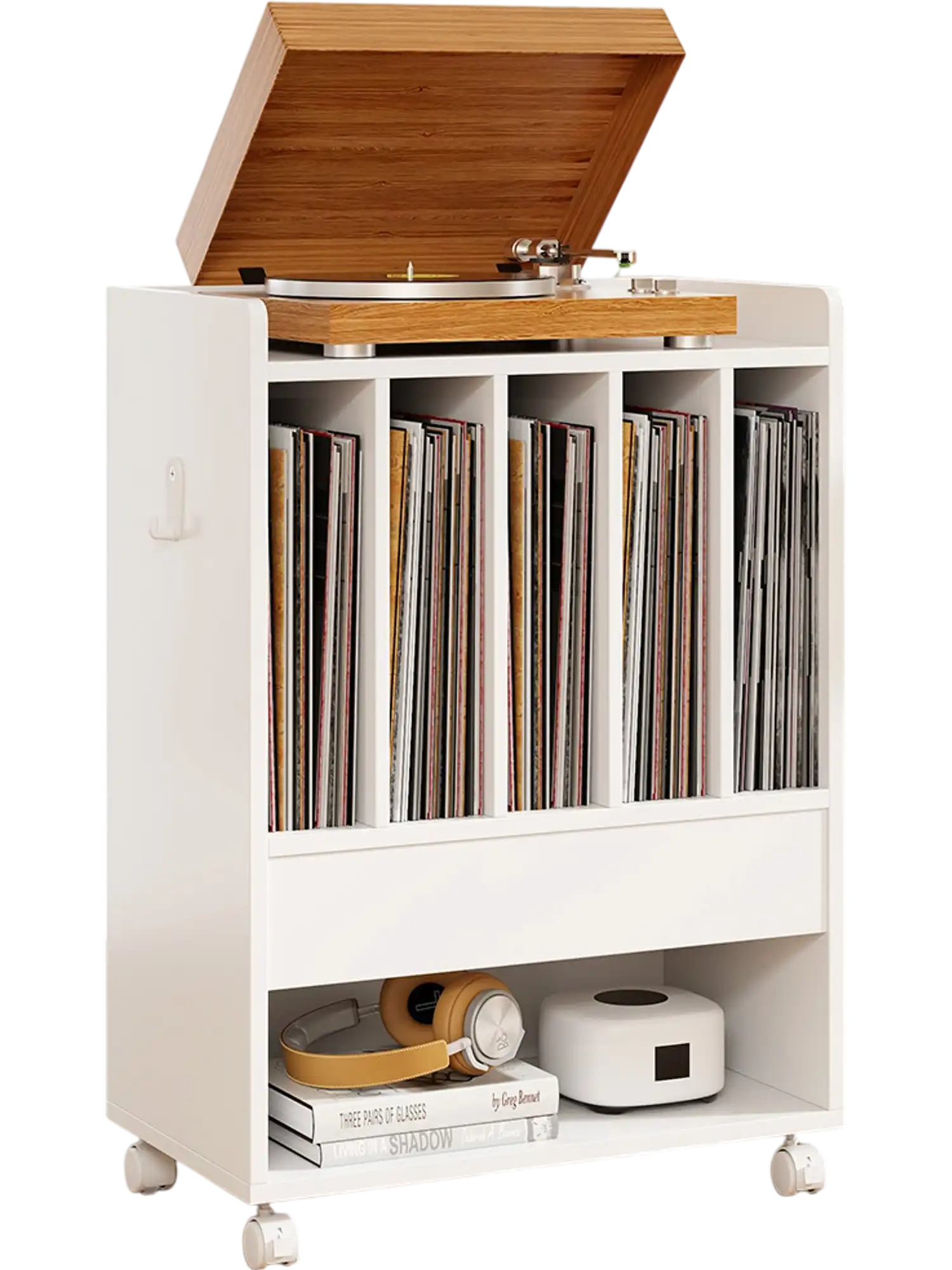 Costway Record Player Turntable Stand with Drawer White 19567243 New