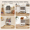 Record rolling turntable player stand in white with vinyl storage, drawer, and smooth-rolling wheels for versatile use.