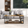 Rectangle coffee table with natural wood finish, 2-tier design, and storage shelf, perfect for living room organization.