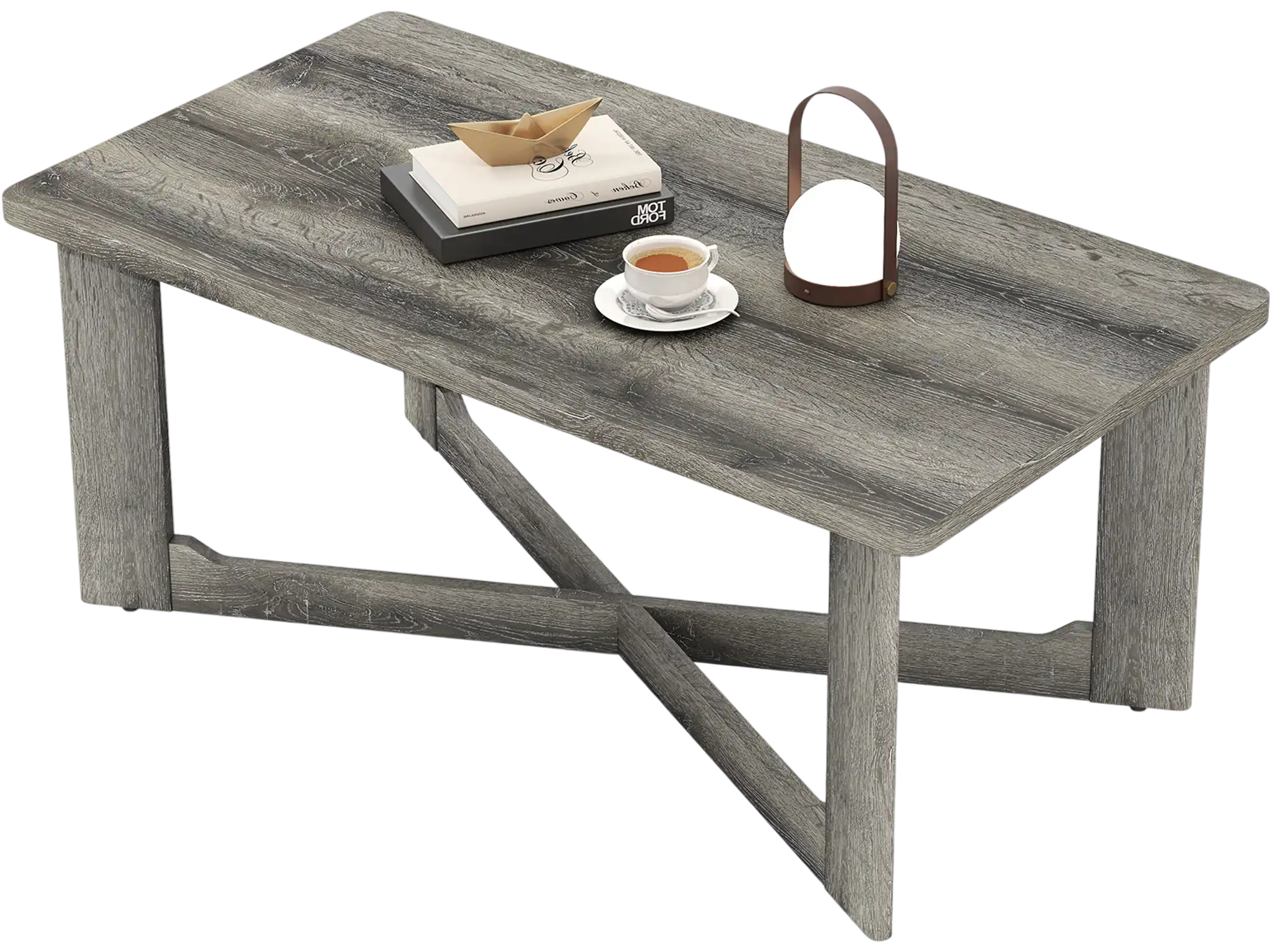 Costway Rectangle Coffee Table Rubber Wood X-Base 10900423 New