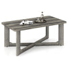 Rectangle coffee table featuring a gray rubber wood base with an X-shaped design, emphasizing rounded corners for.