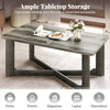 Rectangle coffee table with gray rubber wood base and X-shaped design, ideal for drinks, snacks, and magazines.
