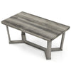 Rectangle coffee table with a gray rubber wood base and cross-shaped design, ideal for stylish living room storage.
