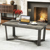 Rectangle coffee table with gray rubber wood base and cross-shaped design, ideal for stylish living room setups.