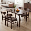Rectangle dining table with walnut finish and natural rubber wood legs, seating 4-6 people, perfect for dining rooms.