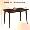 Rectangle dining table in walnut finish, measuring 47"x30", seats 4-6, with sturdy rubber wood legs and smooth corners.