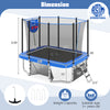 Rectangle outdoor trampoline 10 x 8 FT in blue with basketball hoop, safety net, and ladder for fun and exercise.