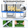 Rectangle outdoor trampoline with a hot-dip galvanized steel frame, supporting 550 lbs for safe jumping fun.