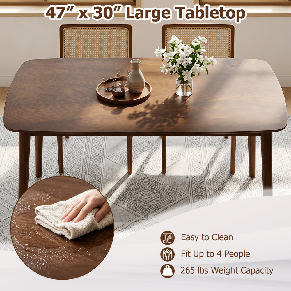 Rectangular kitchen table with a spacious 47” x 30” rubber wood tabletop, comfortably seating up to 4 people for dining.