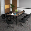 Rectangular meeting table with rustic brown 2-toned top, accommodating 6-8 seats, ideal for office or conference use.