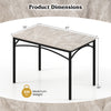 Rectangular modern dining table with grey sintered stone top, sturdy metal frame, and dimensions of 43"x28"x30".